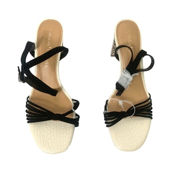 Square Toe Strappy Block Heel Snake Print Sandals - Picture 4 of 6